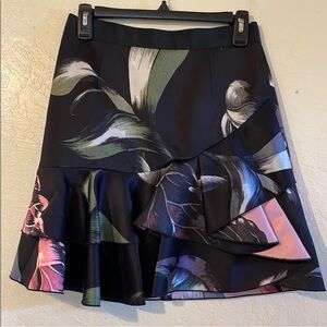 Ted Baker Asymmetrical Skirt - Black and Pink Floral